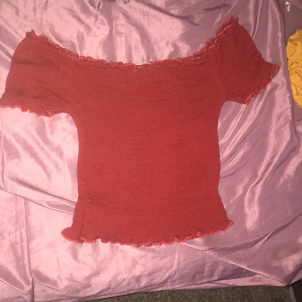 Off the shoulders red shirt